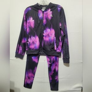ADIDAS FLORAL PRINT FULL-ZIP TRACK JACKET & LEGGINGS SET GIRL'S XL(16)